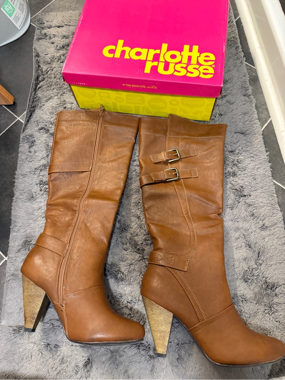 Charlotte Russe Tan Mid-Calf Heeled Boots size 8